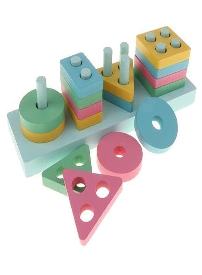 SCILLA Kids Wooden Angle Geometric Blocks Stacker Shape Puzzle Stacking Set (4 Columns - Multicolor) - Image 1